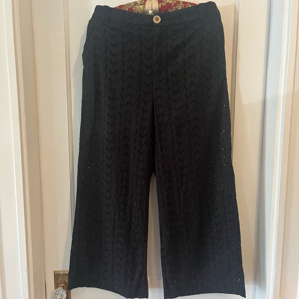 Black Eyelet Cropped Pants